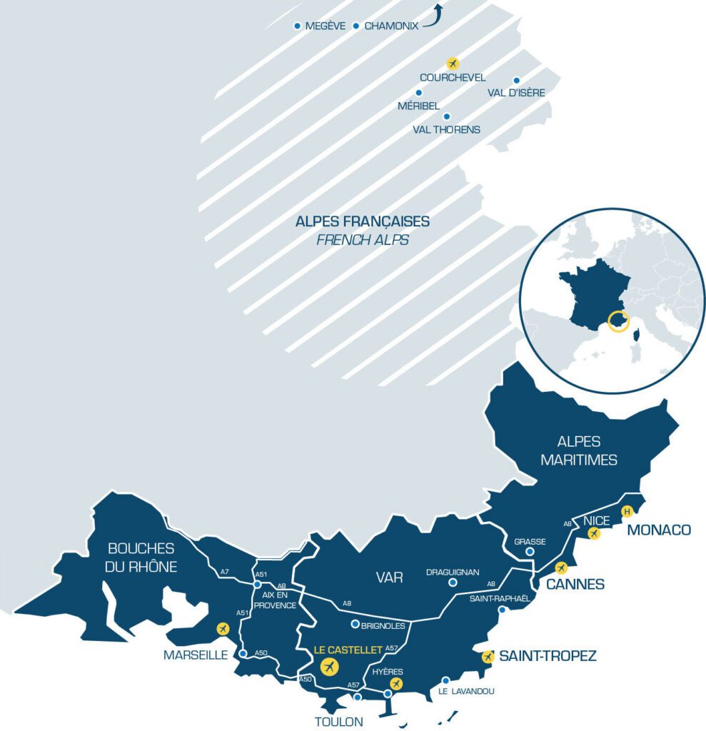 Carte de la côte sud-est à l'Aéroport International du Castellet